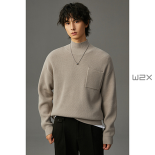 廓形休闲上衣潮 设计感高领毛衣男百搭青年针织衫 w2x2023冬季 新款