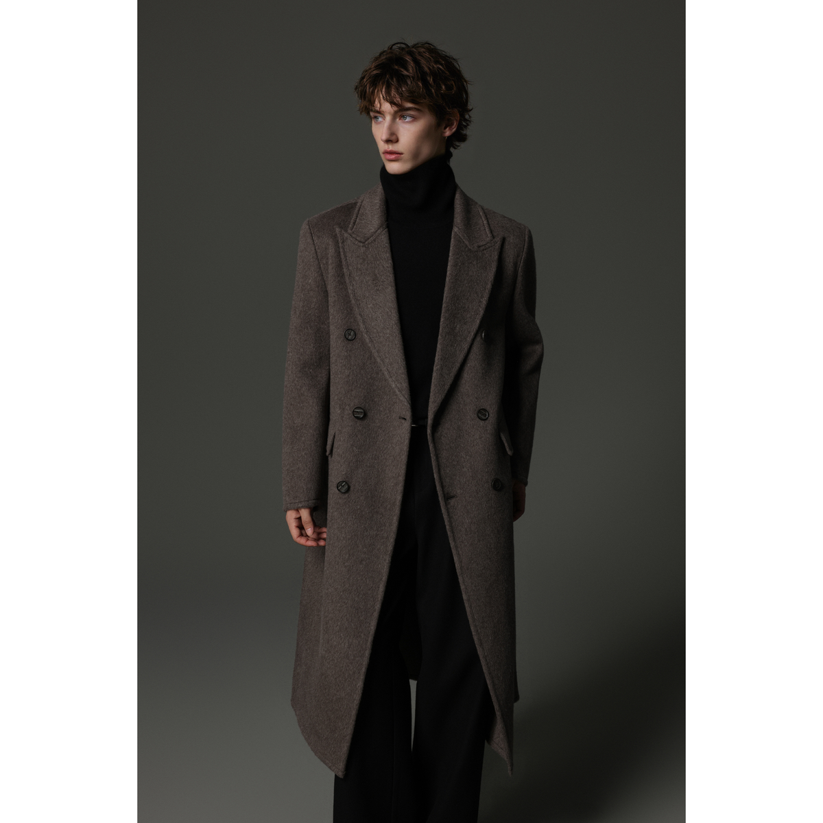 w2x2025新款男士外套冬季纯羊毛呢大衣加厚男士冬装风衣男设计感