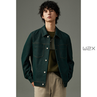 夹克痞帅秋装 w2x2023新款 牛仔外套男高级感工装 男士 上衣潮 春秋季