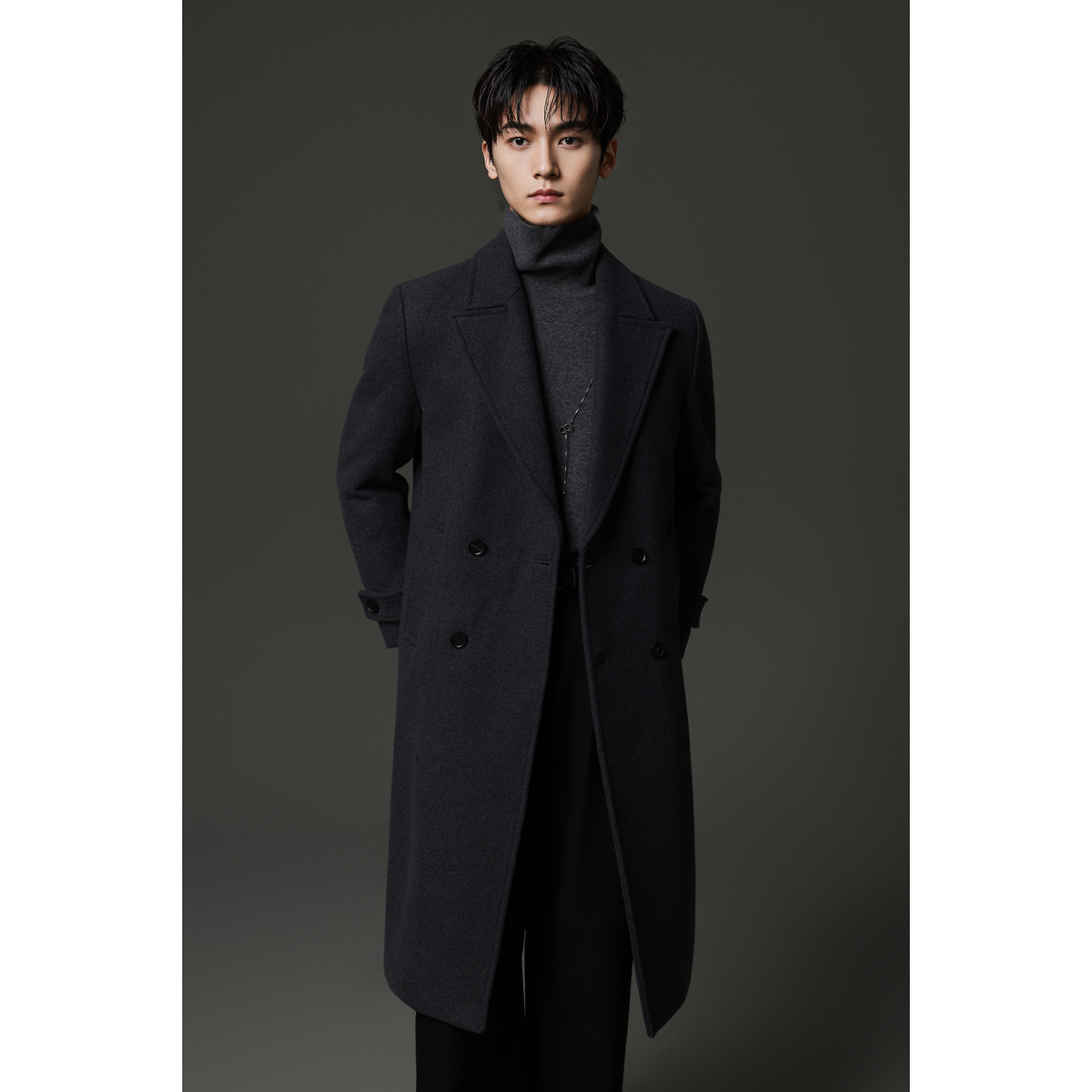 w2x濮院高级感中年男装冬天风衣 长款羊毛双面呢呢子大衣外套