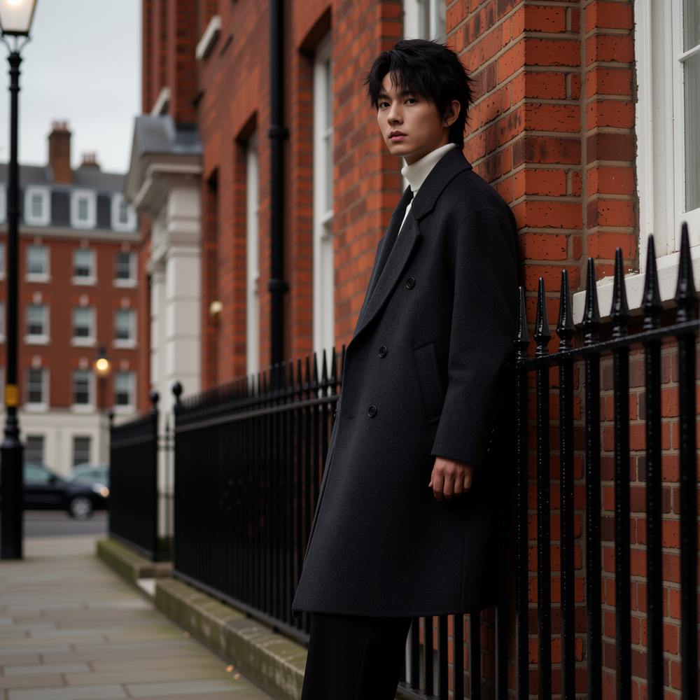 w2x新款冬装双面呢大衣男加厚秋冬季风衣中长款商务西装羊毛外套