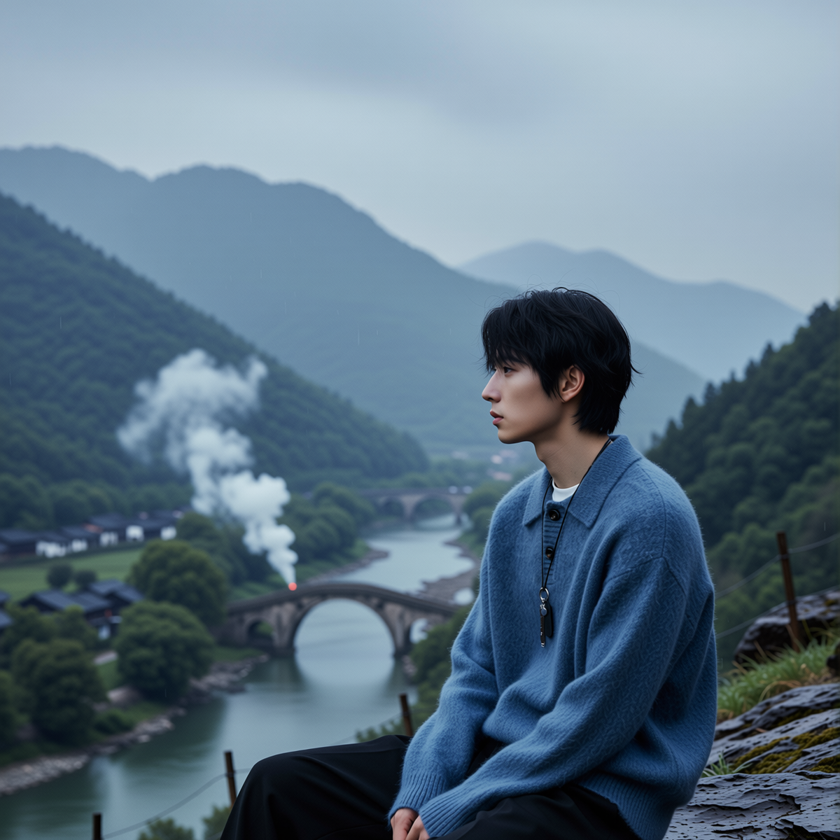 w2x秋冬仿牛绒针织上衣男士高级感毛衣男款加厚保暖长袖时尚男装