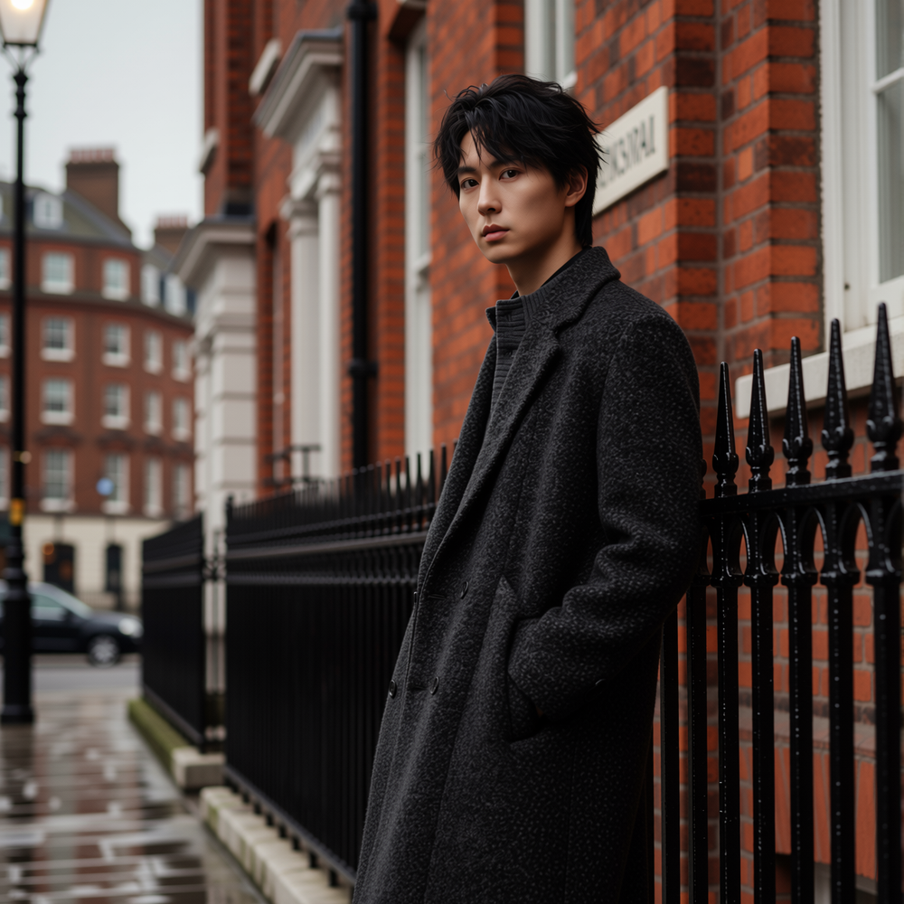 w2x冬季新款针织羊毛呢大衣外套男士加厚冬装中长款风衣保暖男装