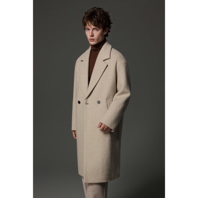 w2x西装领男装冬季羊驼毛呢外套羊毛大衣加厚中长款风衣男款宽松