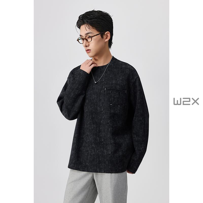 混纺空气层数码印花长袖T恤男