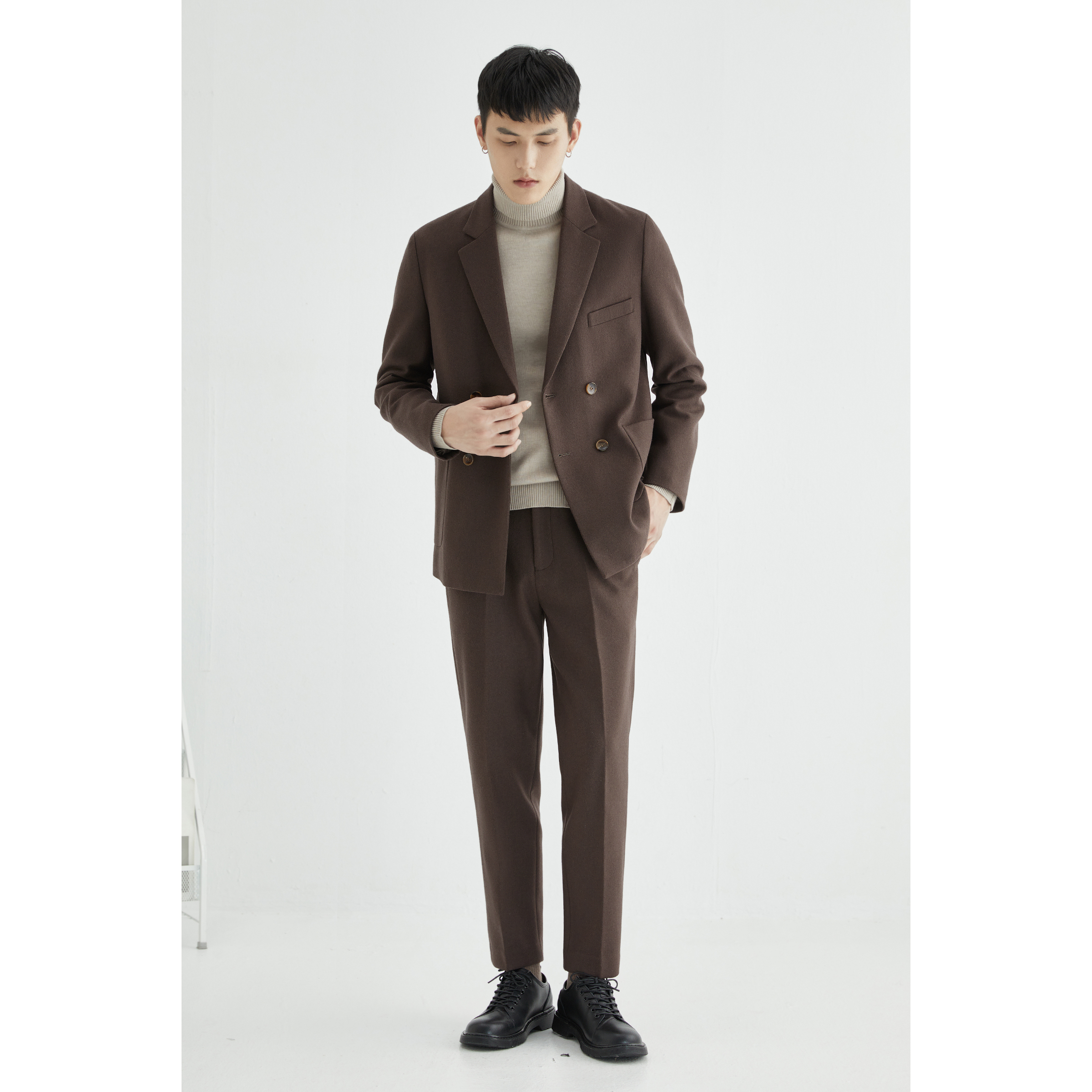 w2x双面呢外套男毛呢西装秋冬季加厚款羊毛妮子休闲小西服上衣潮