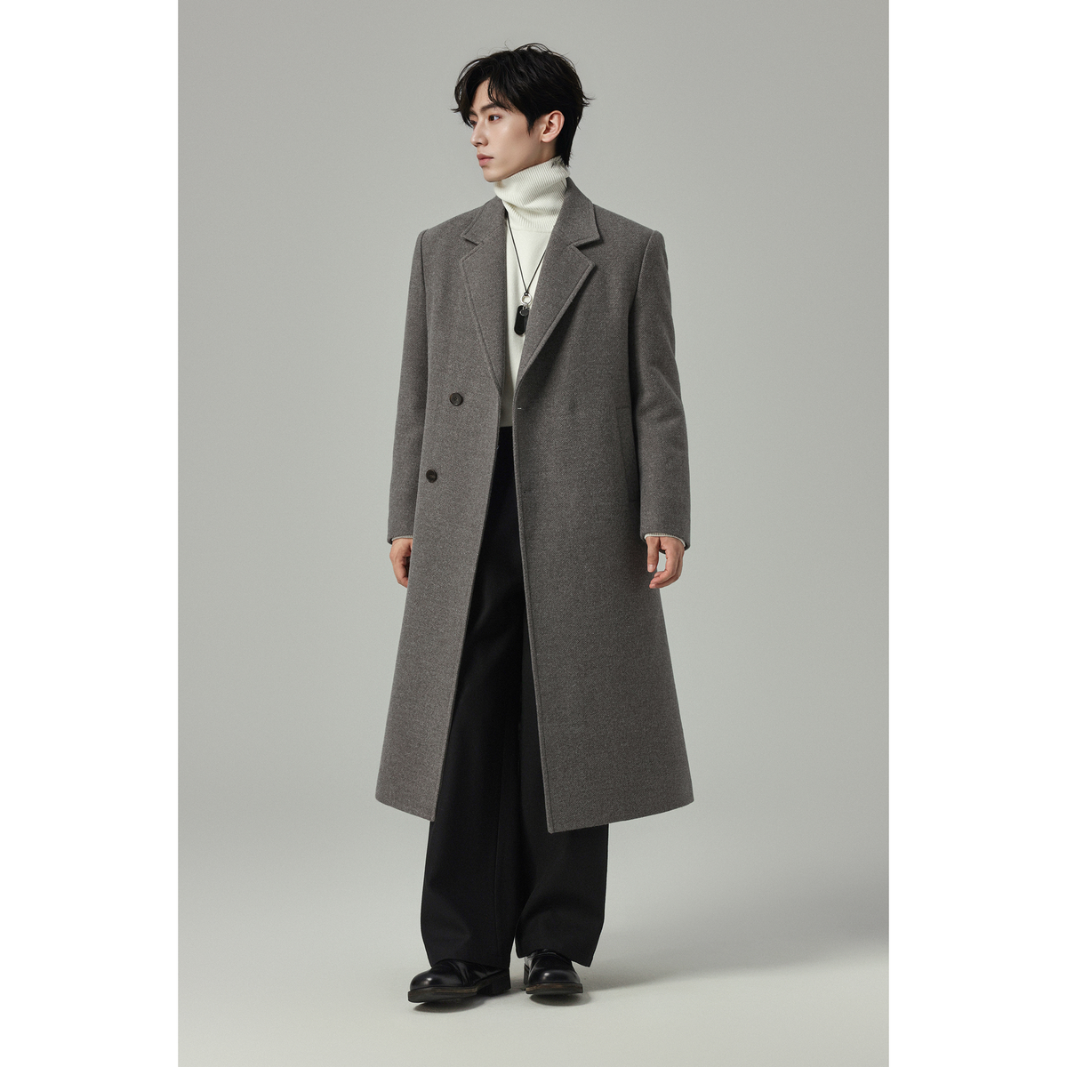 w2x2025秋冬季加厚毛呢大衣男士中长款风衣纯色外套男款过膝男装