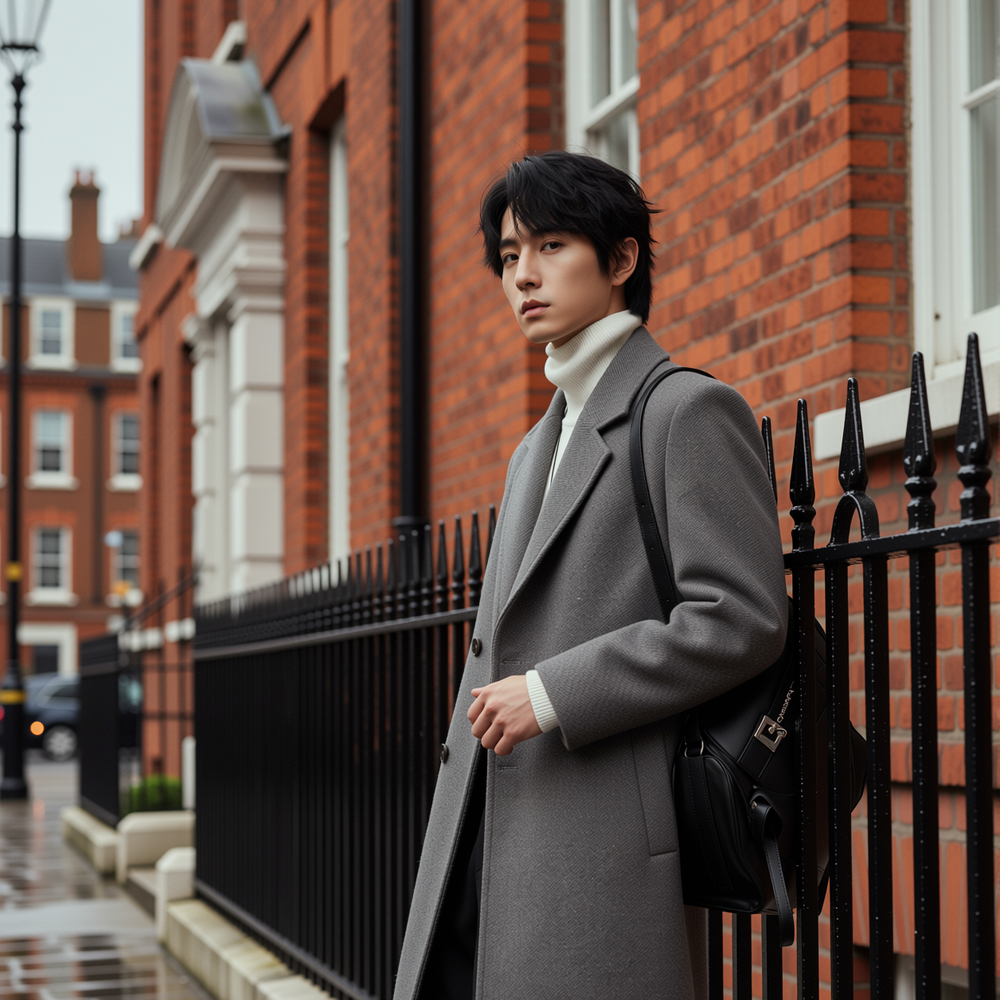 w2x高端毛呢外套秋冬季男士风衣西装翻领加厚过膝外套双面呢大衣