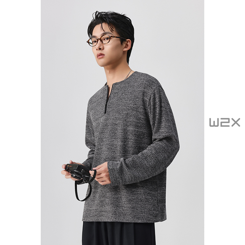 亨利领拉链设计感长袖T恤男