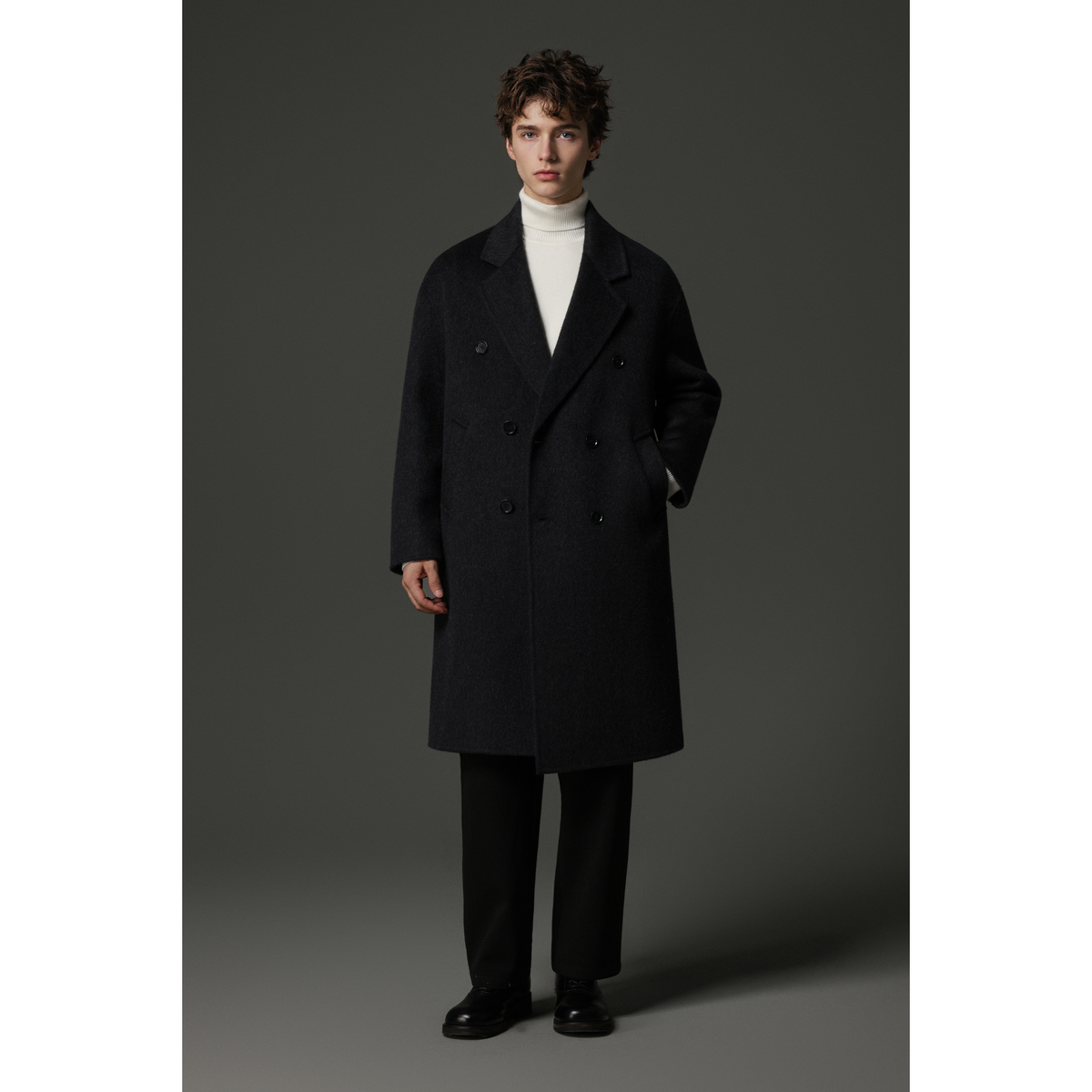 w2x秋冬季羊毛呢大衣加厚休闲西装外套男士双面呢子外套风衣高级