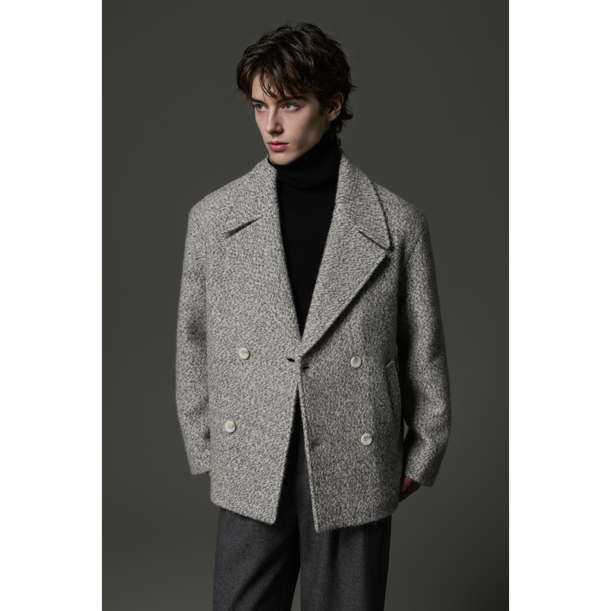 w2x秋冬新款西装领男装羊毛呢大衣双面呢外套加厚设计感男士外衣