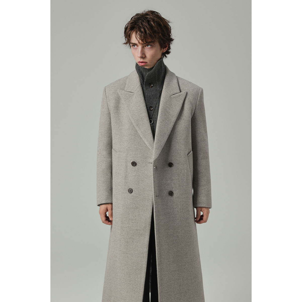 w2x2025新款秋冬季毛呢大衣加厚男士风衣英伦风外套过膝男装夹棉