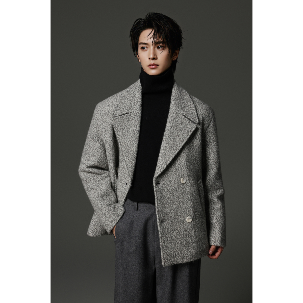 w2x高级感外套秋冬季羊毛呢大衣男款加厚时尚休闲男装男士外衣潮