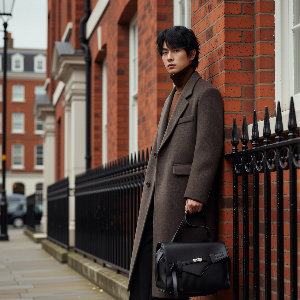 w2x高端潮流双面羊毛呢大衣男秋冬季西装加厚中长款风衣冬装外套