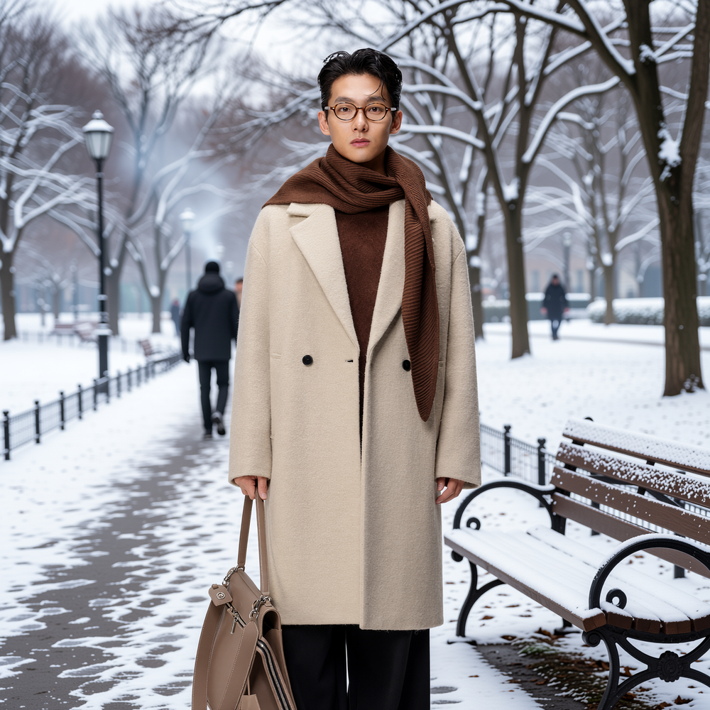 w2x轻奢加厚羊驼毛冬装男士秋冬季中长款休闲风衣外套羊毛呢大衣