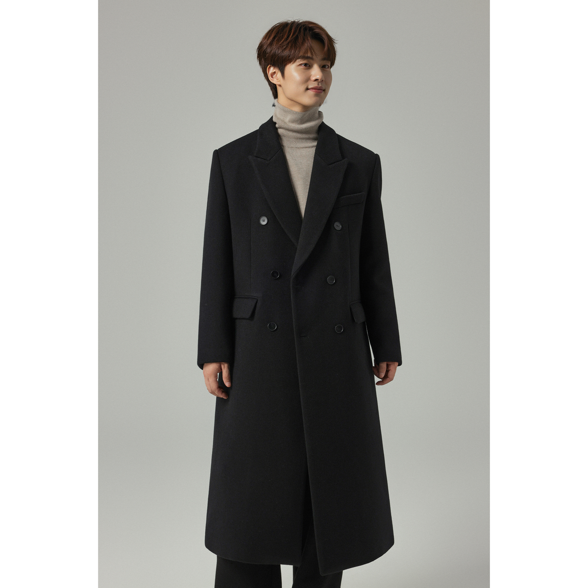 w2x冬季高级感双面呢羊毛呢大衣外套男士长款风衣英伦风加厚男装