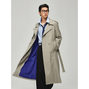 w2x2026春季新款莱赛尔天丝腰带款风衣男长款外套宽松休闲披风潮