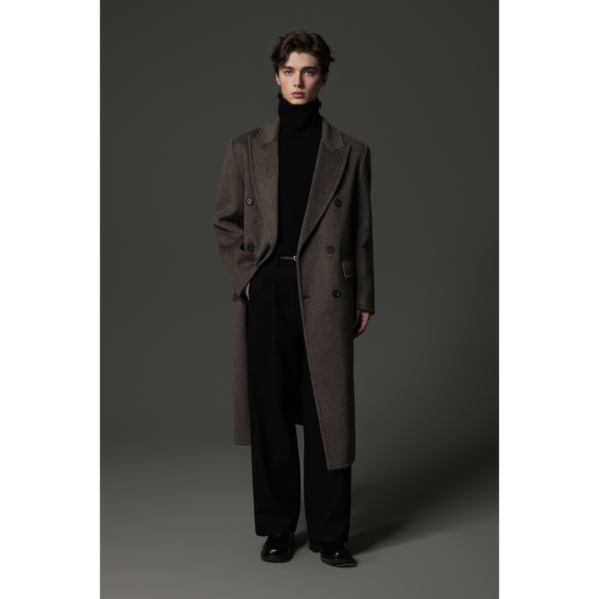 w2x2025秋冬新款100%全羊毛双面呢大衣男士过膝外套风衣男士高端