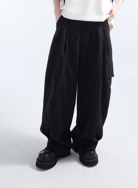 「GRNL」肌理感重磅450克垂感廓形松紧腰阔腿可调节束口裤脚西裤