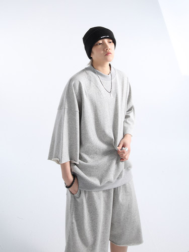 GRNL毛边快乐自定义七分袖套装