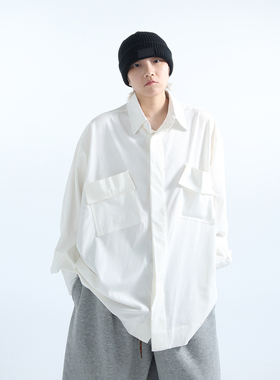 「GRNL」boyish纯色大口袋暗纹肌理廓形长袖衬衫