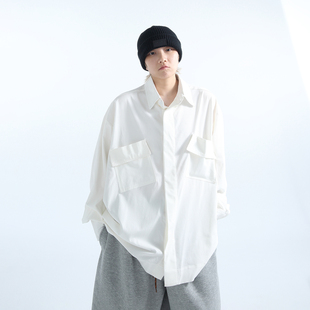 「GRNL」boyish纯色大口袋暗纹肌理廓形长袖 衬衫