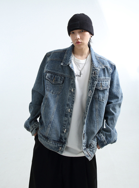 「GRNL」Jeans's Boy   原创直角垫肩男女廓形复古水洗牛仔短外套