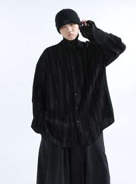 「GRNL」线性叙事 复古立体褶皱肌理廓形翻立领衬衫