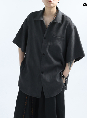 「GRNL」慵懒张力 重工泡泡褶皱压纹五分短袖大衬衫