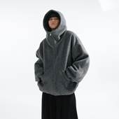 「GRNL」暖型蓬松感 重磅800克宽松大廓形男女连帽加厚短毛呢外套