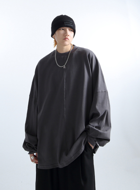 「GRNL」不羁混沌 双纱紧密纺舒适松弛慵懒落肩廓形男女长袖大T恤