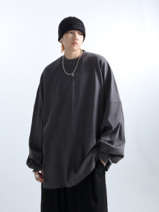 「GRNL」不羁混沌 大T恤 双纱紧密纺舒适松弛慵懒落肩廓形男女长袖