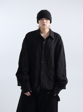 「GRNL」复古廓形天丝混纺极简衬衣暗花褶皱肌理oversize衬衫男女