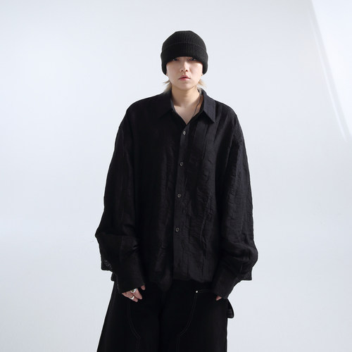 暗花褶皱肌理oversize衬衫男女