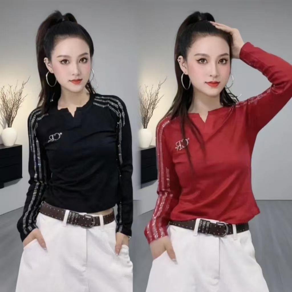 秋季新款女士广场舞长袖上衣烫钻舞蹈服运动休闲衣跳舞上衣