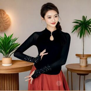 女士上衣女士网纱衣旗袍领舞蹈运动服装 广场舞服装 夏季 新款