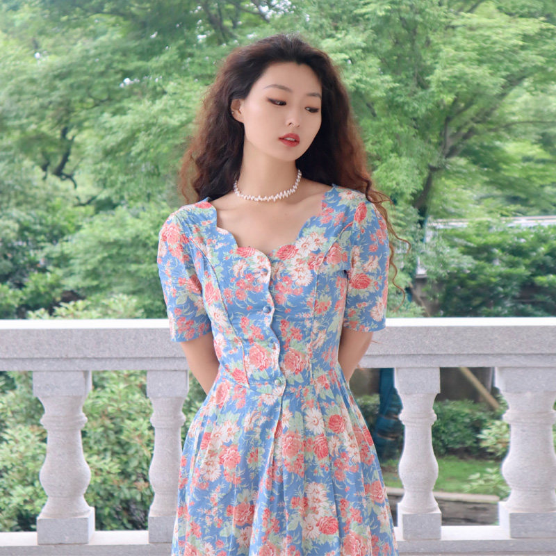 vintage连衣裙2024新款女安娜公主复刻a字裙棉绸法式小众设计长裙