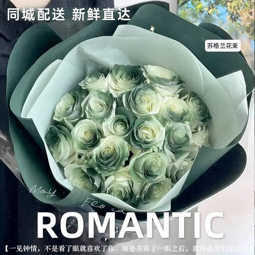 绿玫瑰花束鲜花同城小时达