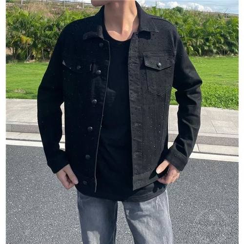 烫钻满天星修身牛仔夹克秋季翻领