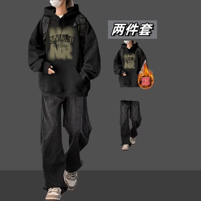 加绒长袖卫衣男高级感两件套