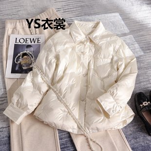 白色中式国风羽绒服女短款翻领高端刺绣时尚显瘦保暖加厚衬衫外套