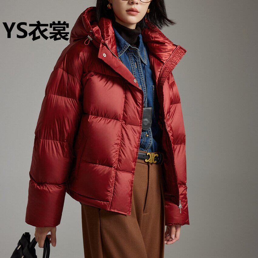 超轻柔90白鹅绒连帽羽绒服女短款小个子加厚保暖高级感面包服外套