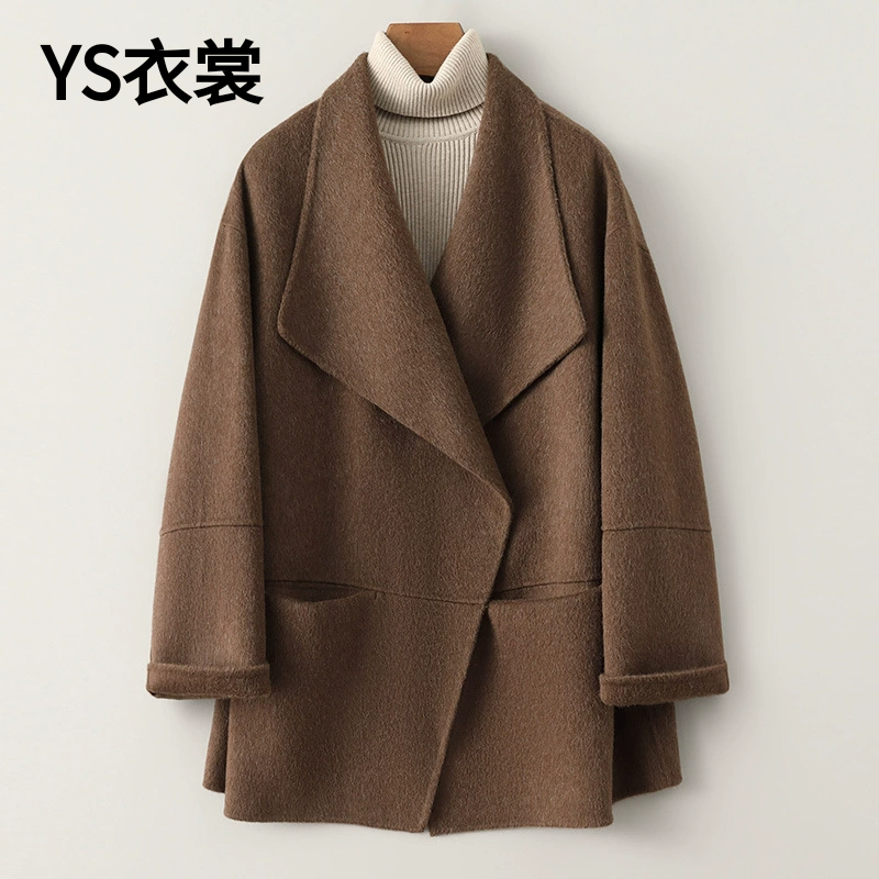 双面羊毛绒大衣女短款2025秋季新款矮小个子设计感宽松毛呢子外套