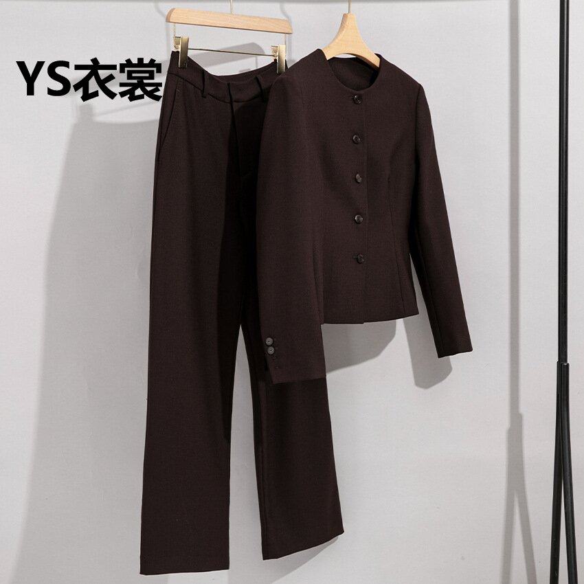 圆领羊毛小西装套装女2026早秋新款高端职业西服气质直筒裤两件套