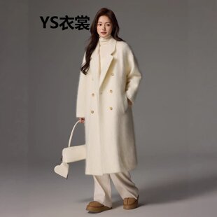 高级感气质山羊绒长毛拉绒大衣极简风长款2025冬新款保暖毛呢外套