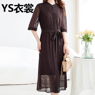 衬衫式真丝连衣裙轻奢高端2026新款夏季立领刺绣妈妈装桑蚕丝裙子