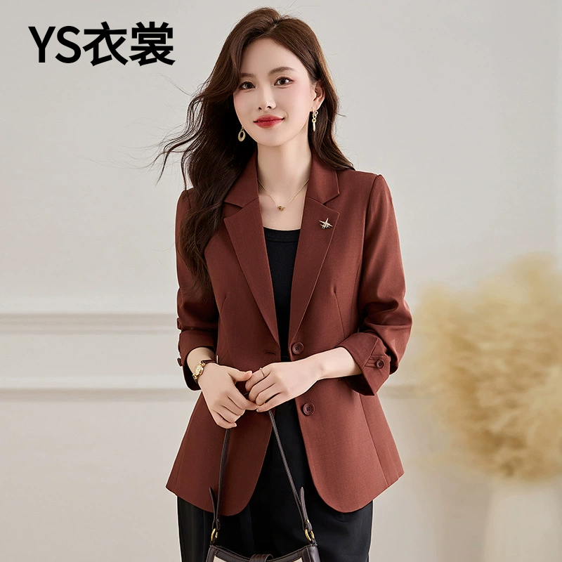 高端气质修身西装外套女春秋季2025年新款职业西服时髦砖红色上衣