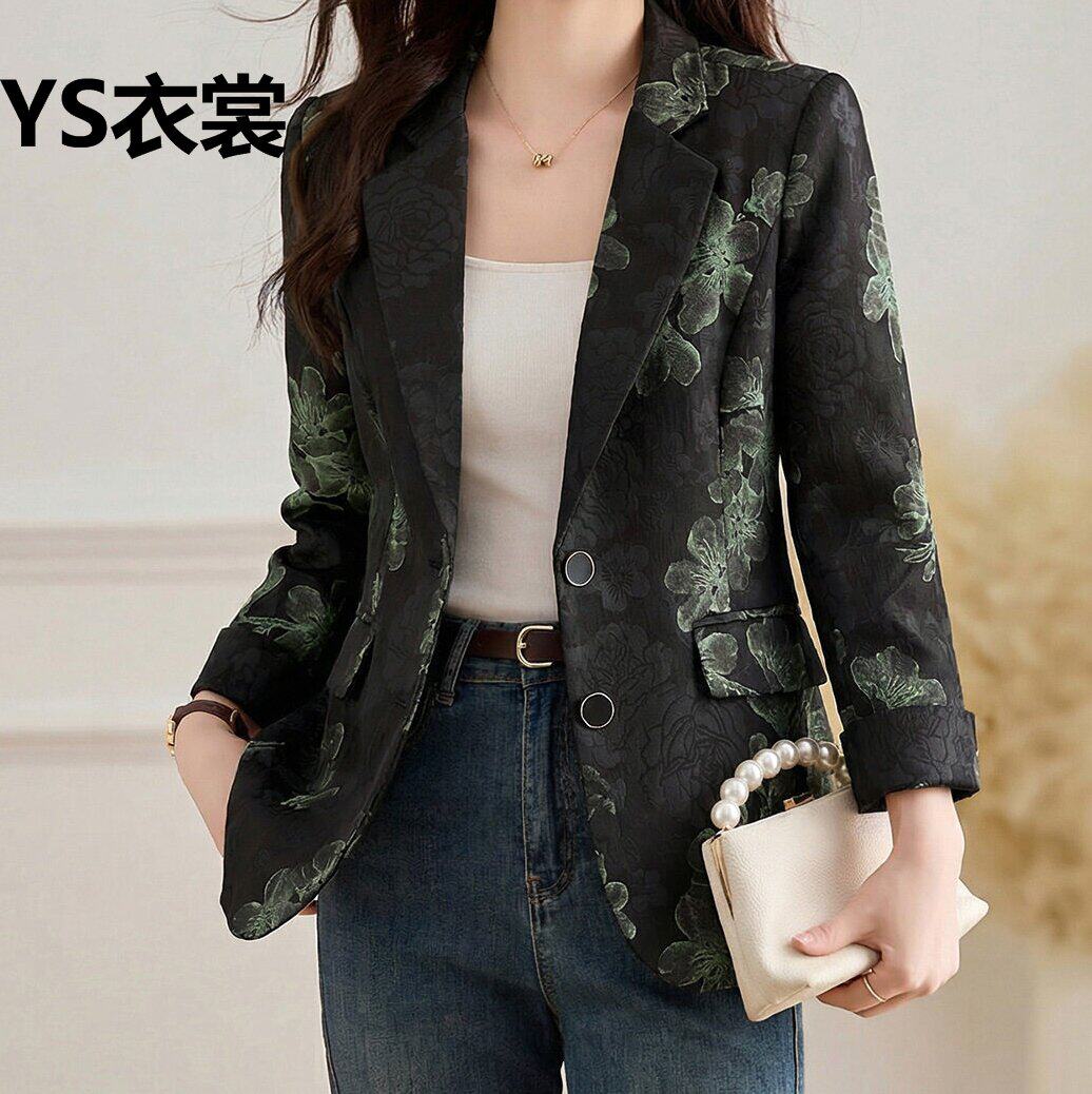 高级感提花西装女中长款春秋2026新款小个子百搭休闲西服短外套潮