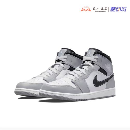Air Jordan 1 Mid AJ1灰白黑 男子中帮复古休闲篮球鞋 554724-078
