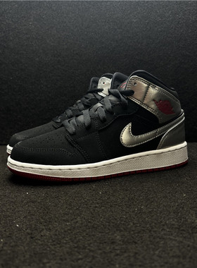 Jordan 1 Mid AJ1 漆皮亮银女子GS大童复古休闲篮球鞋 554725-057